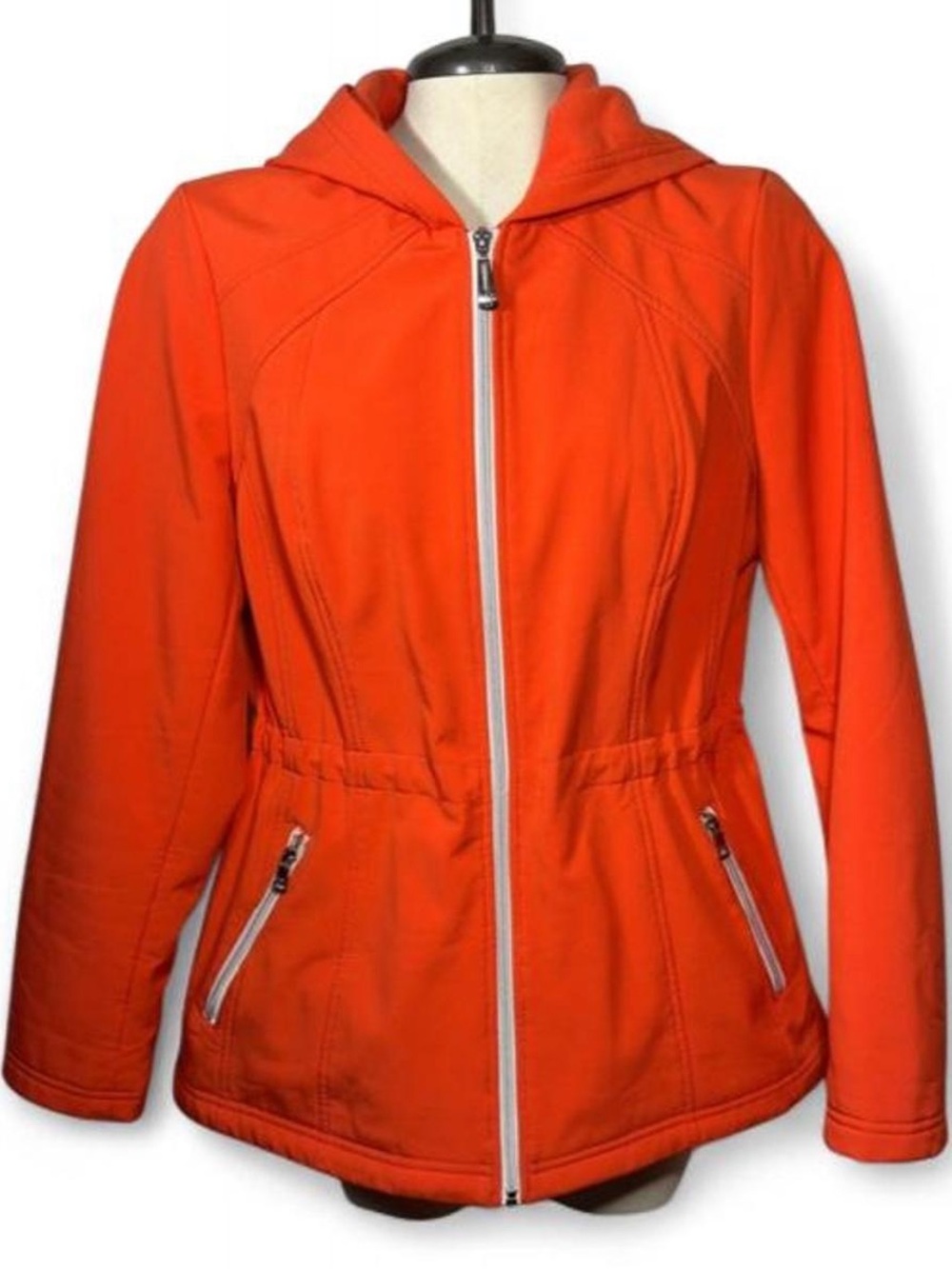 Jessica Simpson M Orange Softshell Hooded Stretch Zip Utility Jacket Athleisure